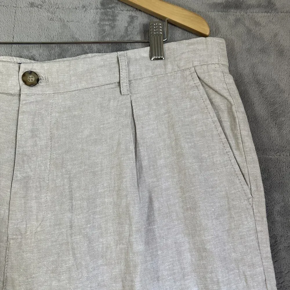 Old Navy Pants Men XL Tan Linen Blend Loose Taper Pleated Lightweight Drawstring